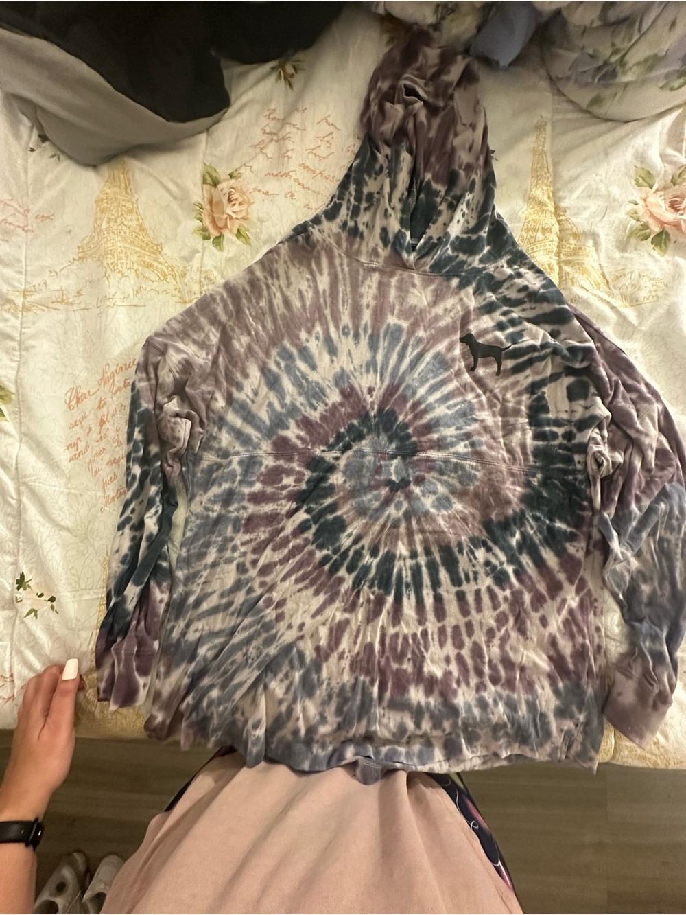 PINK Victoria's Secret Tie-Dye Hooded Long Sleeve Top - Purple, Blue, White